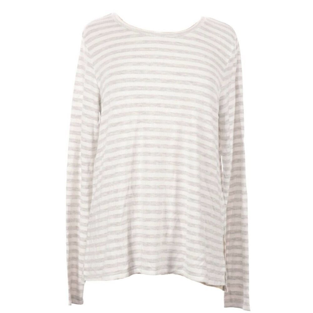 Gray White Striped Long Sleeve Basic Boat Neck Med